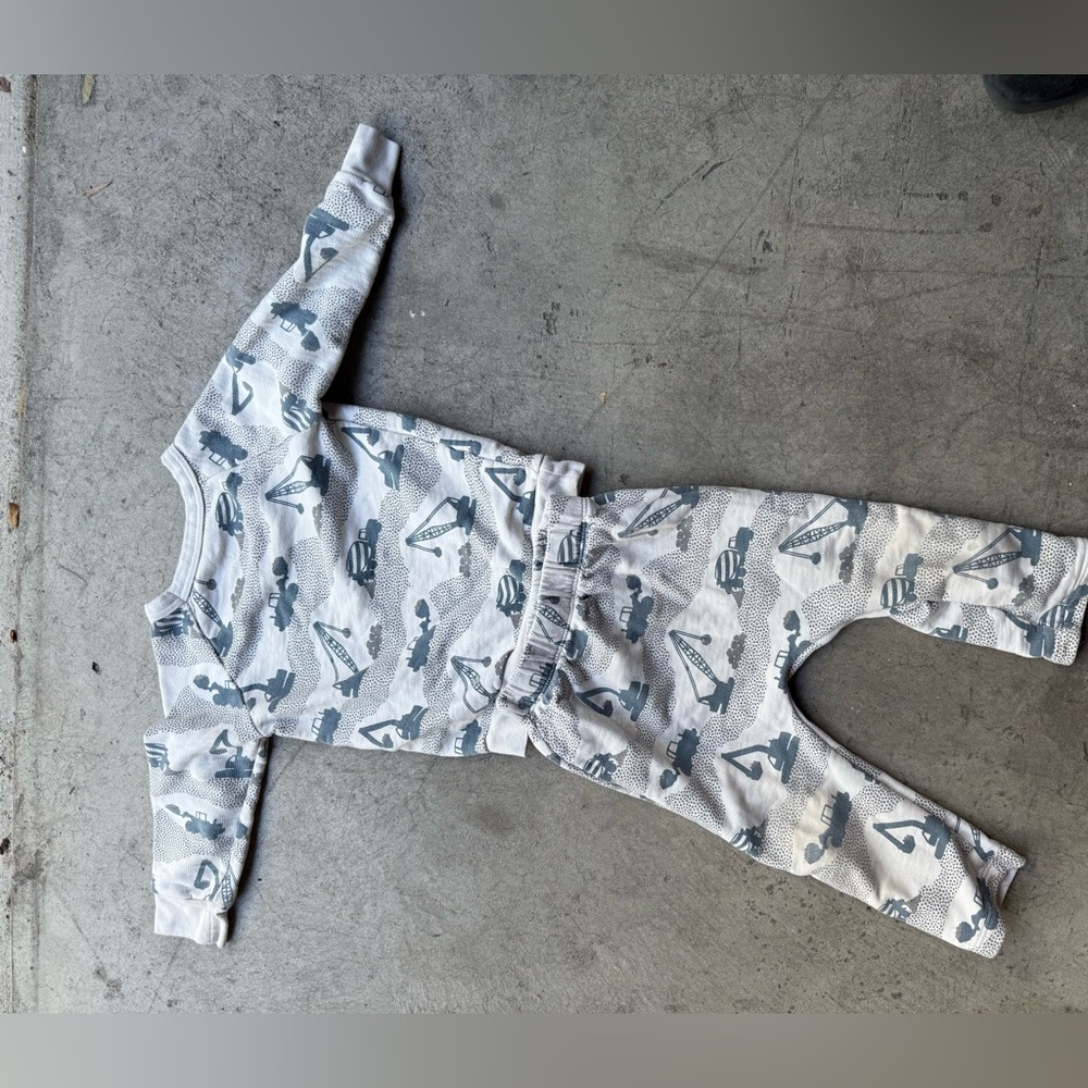 Gray and White Baby Outfit with cranes